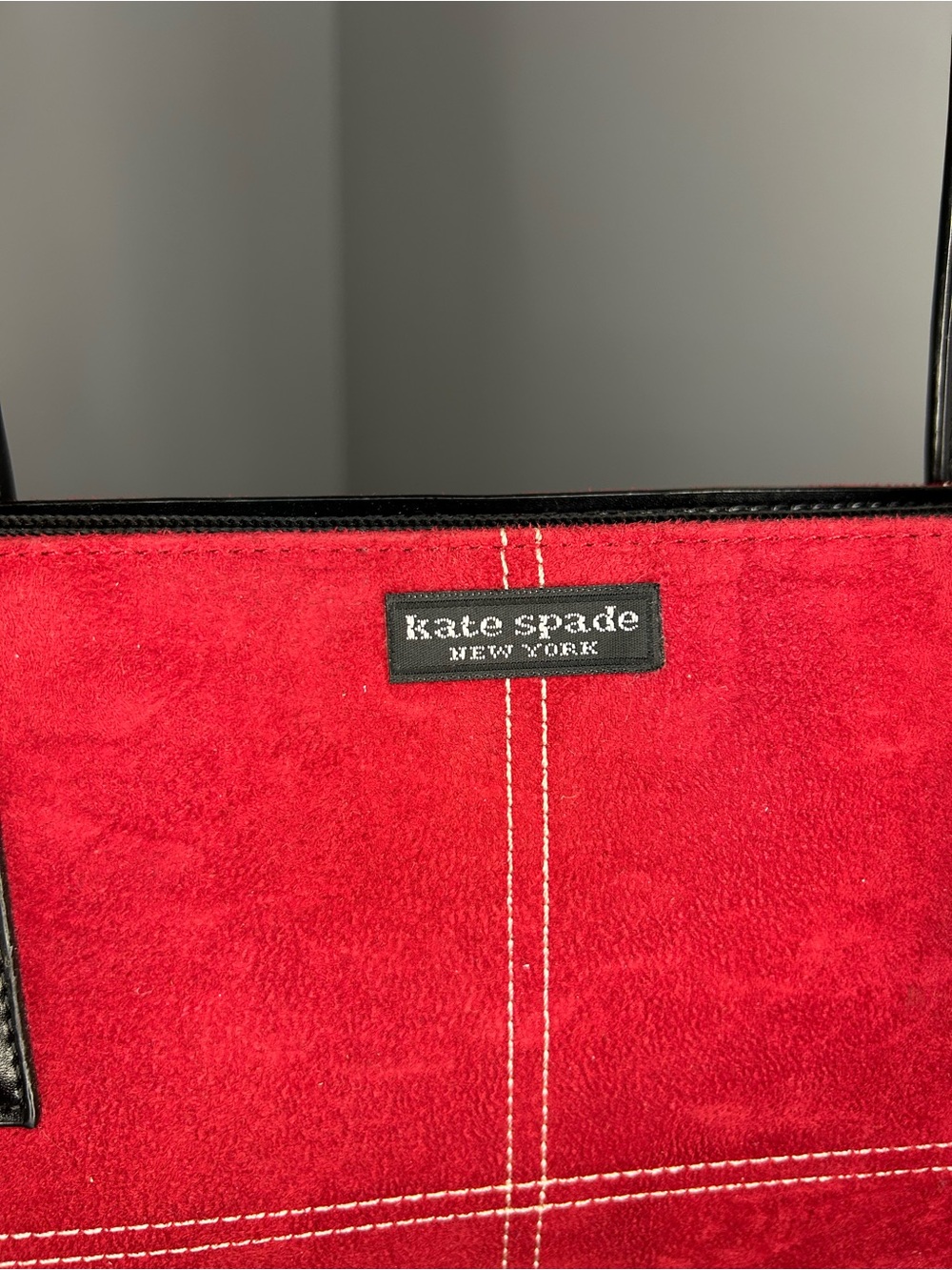 Kate Spade New York Vintage Red/Burgundy Suede Contrast Stitch Shoulder Tote Bag - Picture 4 of 12